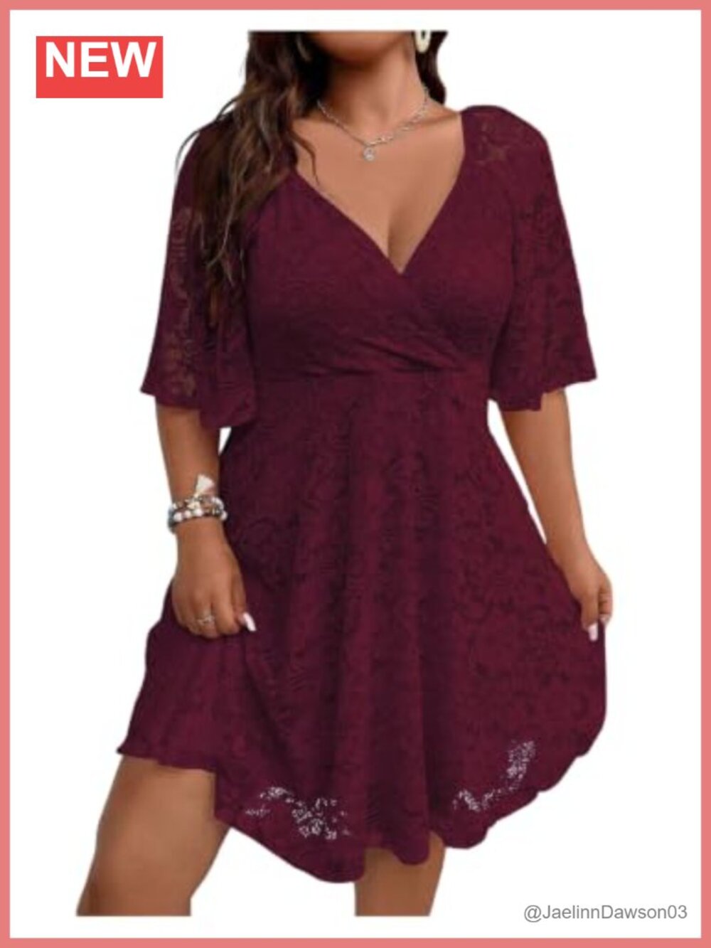 Plus Size Lace V Neck Short A Line Wrap Dress Half Sleeve